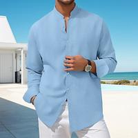 Voor heren Overhemd met knopen Normaal shirt Wafel gebreid overhemd Zwart Wit khaki Licht Blauw Lange mouw Effen Kleur Band Kraag Dagelijks Vakantie Kleding Modieus Casual Comfortabel Lightinthebox - thumbnail