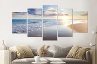 Karo-art Schilderij -Zonsondergang op het strand III,   5 luik, 200x100cm, Premium print