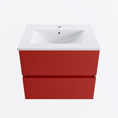 MONDIAZ VICA 60cm badmeubel onderkast Fire 2 lades. Wastafel DENIA midden 1 kraangat, kleur Glanzend Wit.