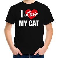 Katten t-shirt I love my cat / Ik hou van mijn kat / poes - zwart voor kinderen - thumbnail