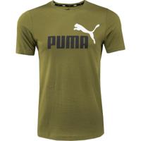 PUMA Essentials+ 2 Logo T-Shirt Olijfgroen Zwart Wit - thumbnail