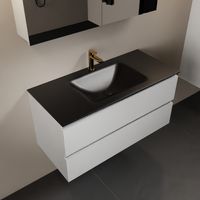 MONDIAZ AIVY 100cm badmeubel Talc, wastafel Urban solid surface midden 1 kraangat met spiegelkast (AI-351321URBAN-SI - AI-M100TAMI - AI-C100TAMI) - thumbnail