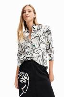 Blouse met arty gezichten - WHITE - L