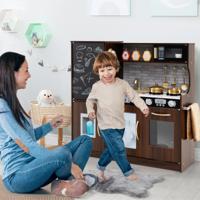 Speelkeuken om te Spelen Keuken Speelset Voor Peuters met Krijtbord 82 x 24 x 80 cm Bruin