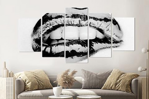 Karo-art Schilderij -Metallic lippen, 5 luik, 200x100cm, Premium print