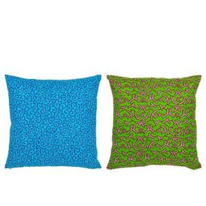 J-Line kussen Patroon Stof - polyester - groen|blauw - 2 stuks