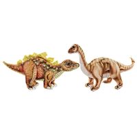 Set van 2x pluche speelgoed knuffels dinosaurussen Stegosaurus en Brontosaurus - thumbnail