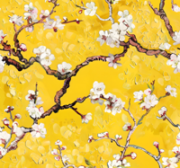 Bloemen lentepatroon behang geel