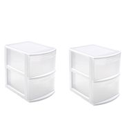 Set van 2x stuks ladeblokken/bureau organizers met 2 lades wit/transparant 39 x 29 x 40 cm - thumbnail