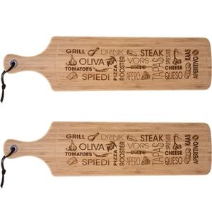 2x Stuks tapas serveerplank met handvat rechthoek 59 x 15 cm van bamboe hout