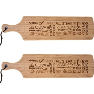 2x Stuks tapas serveerplank met handvat rechthoek 59 x 15 cm van bamboe hout