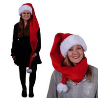 Kerstmuts - extra lang - rood/wit - pluche - 153 cm - XL - kerstaccessoires - thumbnail