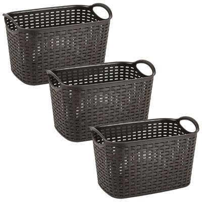 Plasticforte opbergmand - 3x stuks - kastmandje - 6,4 liter - bruin - kunststof - 19 x 29 x 18 cm