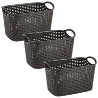 Plasticforte opbergmand - 3x stuks - kastmandje - 6,4 liter - bruin - kunststof - 19 x 29 x 18 cm