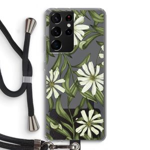 Wit bloemenpatroon: Samsung Galaxy S21 Ultra Transparant Hoesje met koord