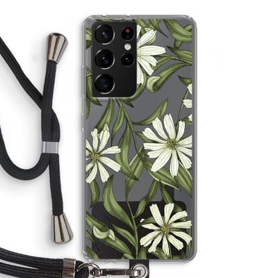 Wit bloemenpatroon: Samsung Galaxy S21 Ultra Transparant Hoesje met koord