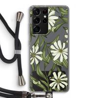 Wit bloemenpatroon: Samsung Galaxy S21 Ultra Transparant Hoesje met koord