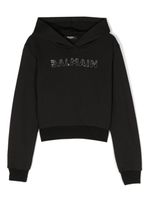 Balmain Kids hoodie à logo brodé de sequins - Noir