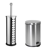 Toiletborstel houder zilver rvs 39 cm met pedaalemmer 5 liter - Badkameraccessoireset - thumbnail