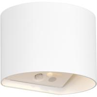 LED Tuinverlichting - Trion Elan - Wandlamp Buitenlamp - 2 Lichtpunten Boven en Onder van 1 Watt - Warm Wit 3000K - Bewegingssensor - Op Batterijen - Halfrond - Mat Wit - Kunststof