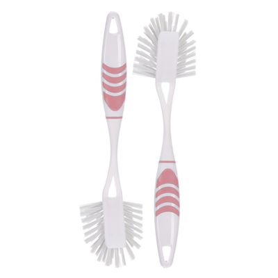 Afwasborstel met ophang lus - 2x stuks - roze - 29 cm
