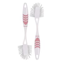 Afwasborstel met ophang lus - 2x stuks - roze - 29 cm