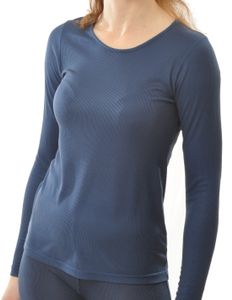 Zijden Dames Rib Shirt Lange Mouw Alkena Kleur Navy blauw Maat Medium