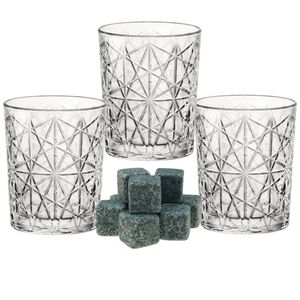 Bormioli Rocco whiskyglazen - set 6x stuks 390 ml - 9x whisky ijsblokstenen - Whiskeyglazen