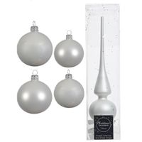 Glazen kerstballen pakket winter wit glans/mat 38x stuks 4 en 6 cm met piek mat - thumbnail