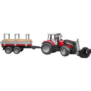 bruder Massey Ferguson 7480 met voorlader en houttrailer modelvoertuig 02046