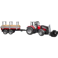 bruder Massey Ferguson 7480 met voorlader en houttrailer modelvoertuig 02046 - thumbnail