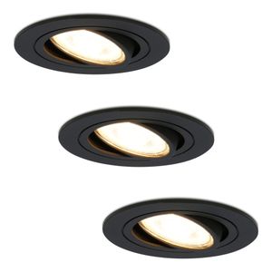 3x dimbare Miro dimbare LED inbouwspot - Kantelbare spotjes - 2700K - Mat zwart aluminium - 5 Watt - Vervangbare GU10 lichtbron - IP20 voor binnen