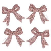 Kerst strikjes - 4x st - roze - glitter - 11 cm - kunststof - kersthangers - kerstornamenten