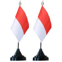 Vlag Indonesie tafelvlaggetjes - 2x stuks - 10 x 15 cm vlag - met zwarte standaard