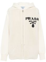 Prada hoodie en peau lainée à logo intarsia - Blanc