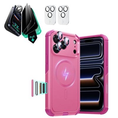 iPhone 17 Pro Max Bundle Cyber Tough Magnetic Case (Camera Control) and Armorite Privacy Screen Protector - Rosy Pink