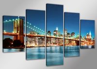 Schilderij - Skyline New York, Blauw 200X100cm, 5luik - thumbnail