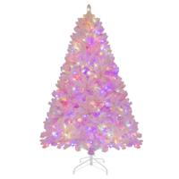 185 cm Gevlokte Kunstkerstboom Kerstboom met 808 PVC-Takken 350 LED-Verlichting en 8 Verlichtingsmodi Verlichte Vakantieboom Roze