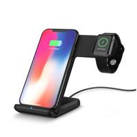 F11 2-in-1 mobiele telefoon Smart Watch draadloze oplader standaard Qi draadloze snelle oplader voor iPhone Samsung Apple Watch - Zwart - thumbnail