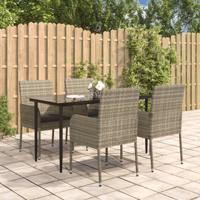 5-delige Tuinset met kussens poly rattan zwart en grijs