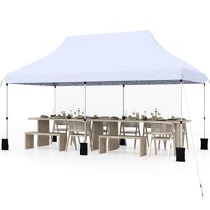 Uitschuifbare Tent 300 x 600 cm Waterdichte Opvouwbare Partytent met Draagtas Zonwering Stevig Buitenprieel voor Strand Bruiloft Wit