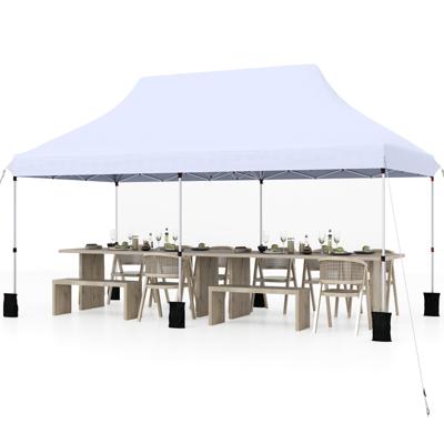 Uitschuifbare Tent 300 x 600 cm Waterdichte Opvouwbare Partytent met Draagtas Zonwering Stevig Buitenprieel voor Strand Bruiloft Wit