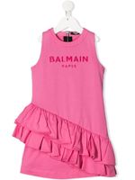 Balmain Kids robe volantée à logo imprimé - Rose