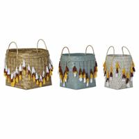 Mandenset DKD Home Decor Multicolour Bamboe Franjes Boho 3 Onderdelen