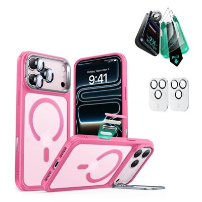 iPhone 17 Pro Max Bundle Classic Hybrid Magnetic Case (Camera Control, Stash Stand) and Armorite Screen Protector - Frosted Pink