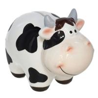 Spaarpot Koe - dieren thema - 10 x 17 x 14 cm - wit/zwart - keramiek - kinderen