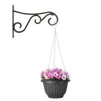 Hangpot + Muurhaak Trani - antraciet - D20 cm - kunststof - metaal - tuinaccessoires