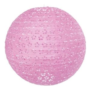 Luxe lampion roze met bloem motief 35 cm