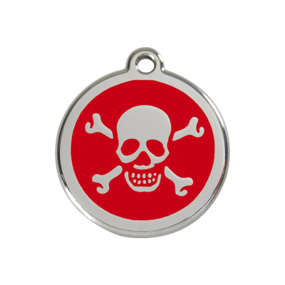 Cross Bone Red roestvrijstalen hondenpenning medium/gemiddeld dia. 3 cm - Reddingo