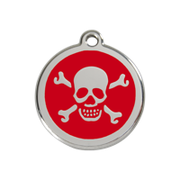 Cross Bone Red roestvrijstalen hondenpenning medium/gemiddeld dia. 3 cm - Reddingo
